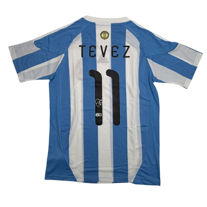 Autographed/Signed Carlos Tevez Argentina Blue Soccer World Cup Jersey Beckett BAS COA