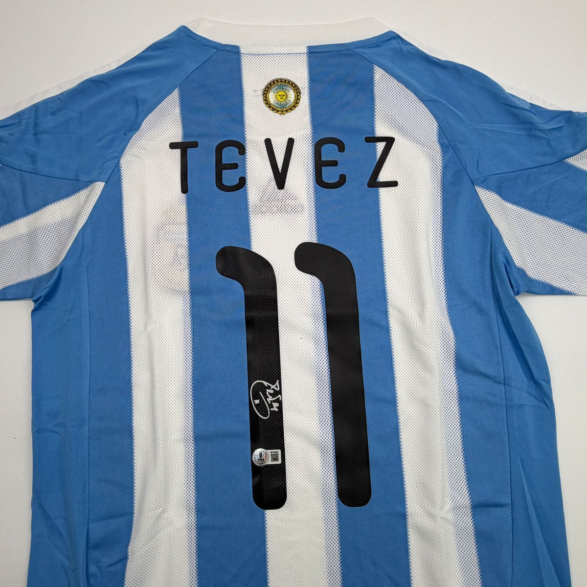 Autographed/Signed Carlos Tevez Argentina Blue Soccer World Cup Jersey Beckett BAS COA