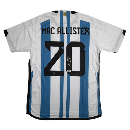 Autographed/Signed Alexis Mac Allister Argentina Blue Soccer World Cup Jersey Beckett BAS COA