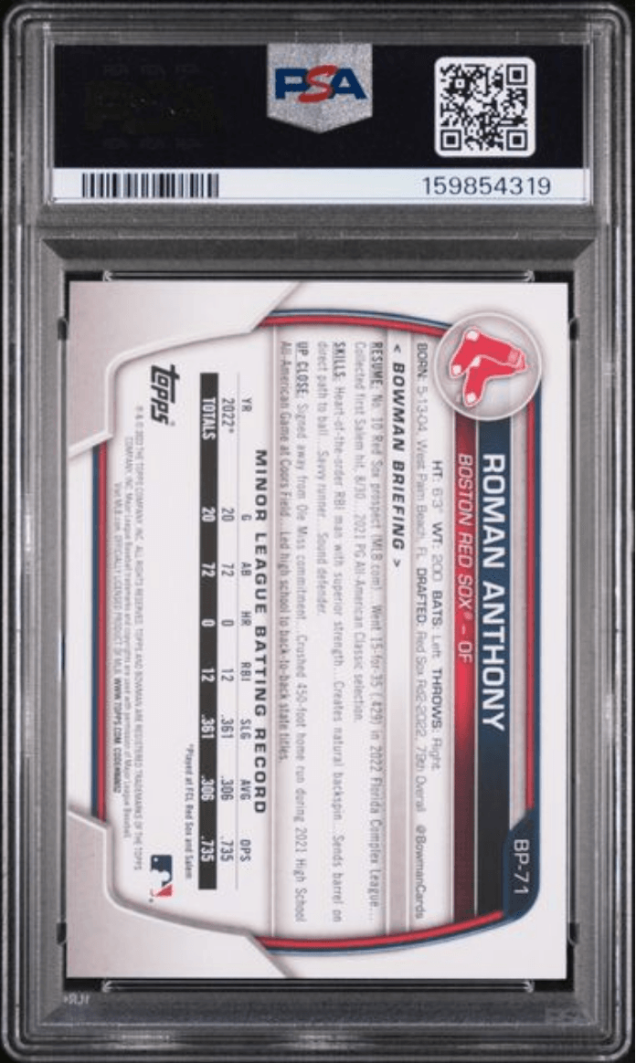 Graded 2023 Topps Bowman Roman Anthony #BP71 Paper Prospects Rookie RC Baseball Card PSA 9 Mint