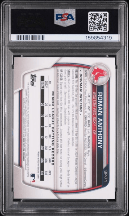 Graded 2023 Topps Bowman Roman Anthony #BP71 Paper Prospects Rookie RC Baseball Card PSA 9 Mint