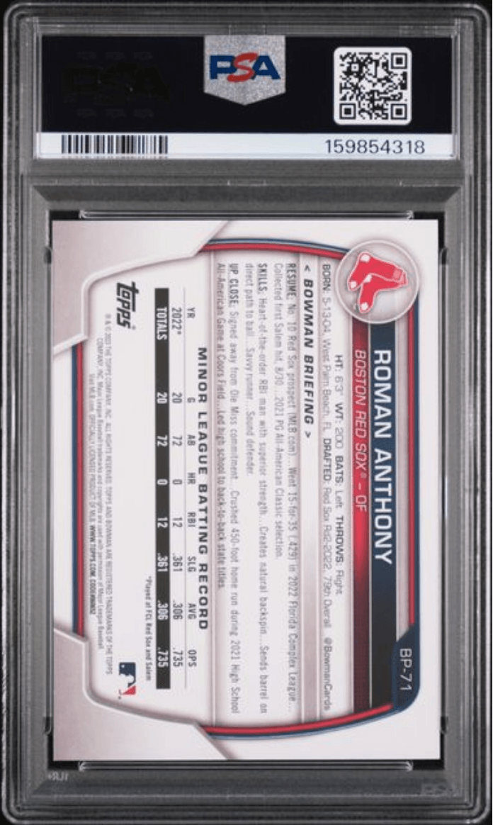 Graded 2023 Topps Bowman Roman Anthony #BP71 Paper Prospects Rookie RC Baseball Card PSA 8 Near Mint