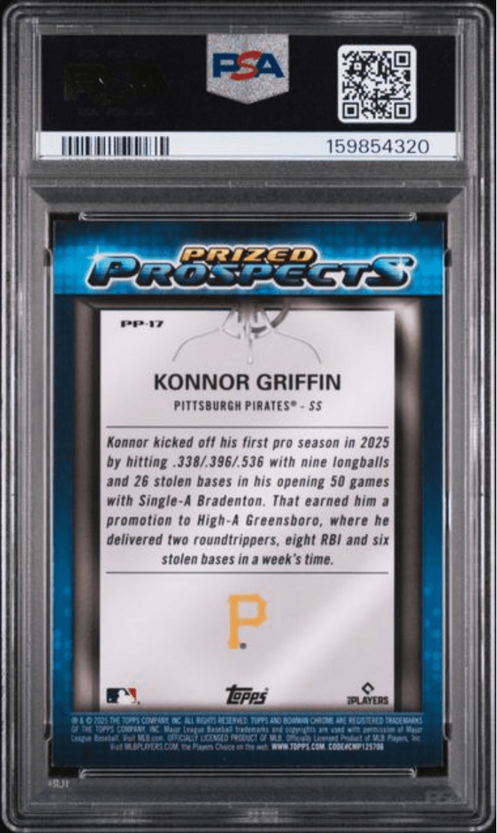 Graded 2025 Topps Bowman Draft Konnor Griffin #PP17 Prized Prospects Rookie RC Baseball Card PSA 9 Mint