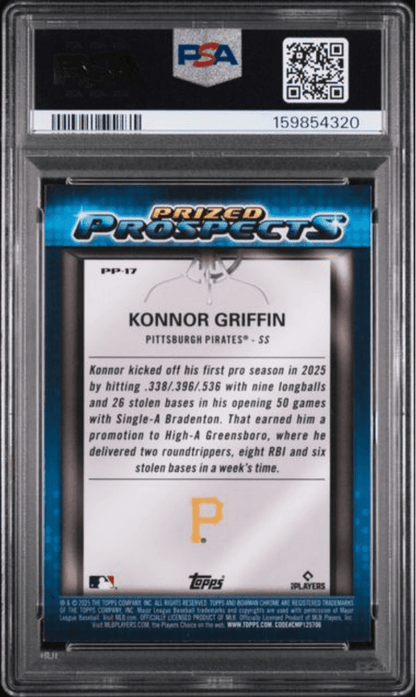 Graded 2025 Topps Bowman Draft Konnor Griffin #PP17 Prized Prospects Rookie RC Baseball Card PSA 9 Mint