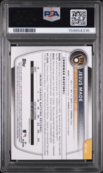 Graded 2025 Topps Bowman Jesus Made #BP66 Paper Prospects Rookie RC Baseball Card PSA 9 Mint