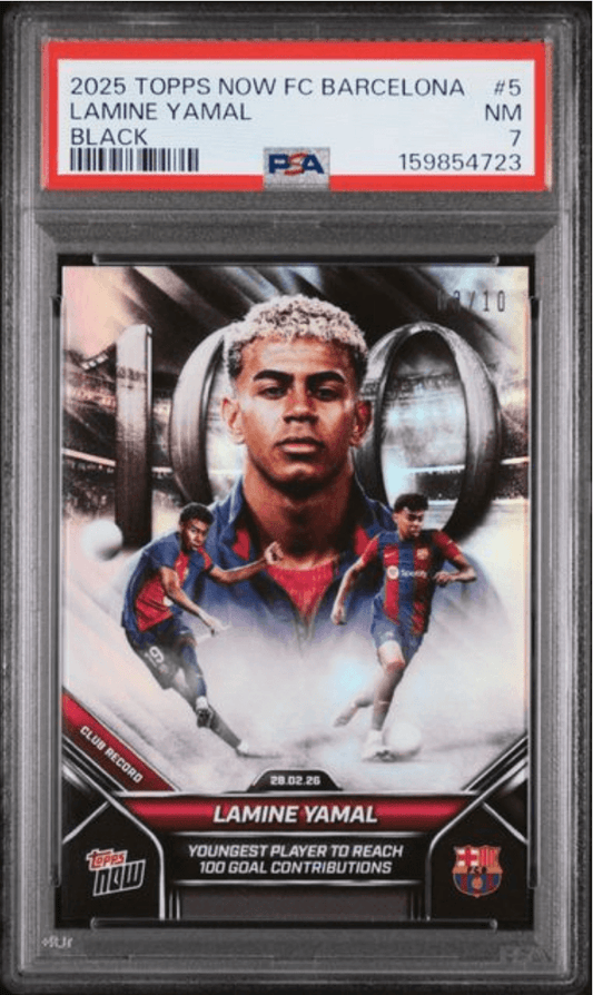 Graded 2025 Topps Now FC Barcelona Lamine Yamal #5 Black /10 Soccer Card PSA 7 Near Mint