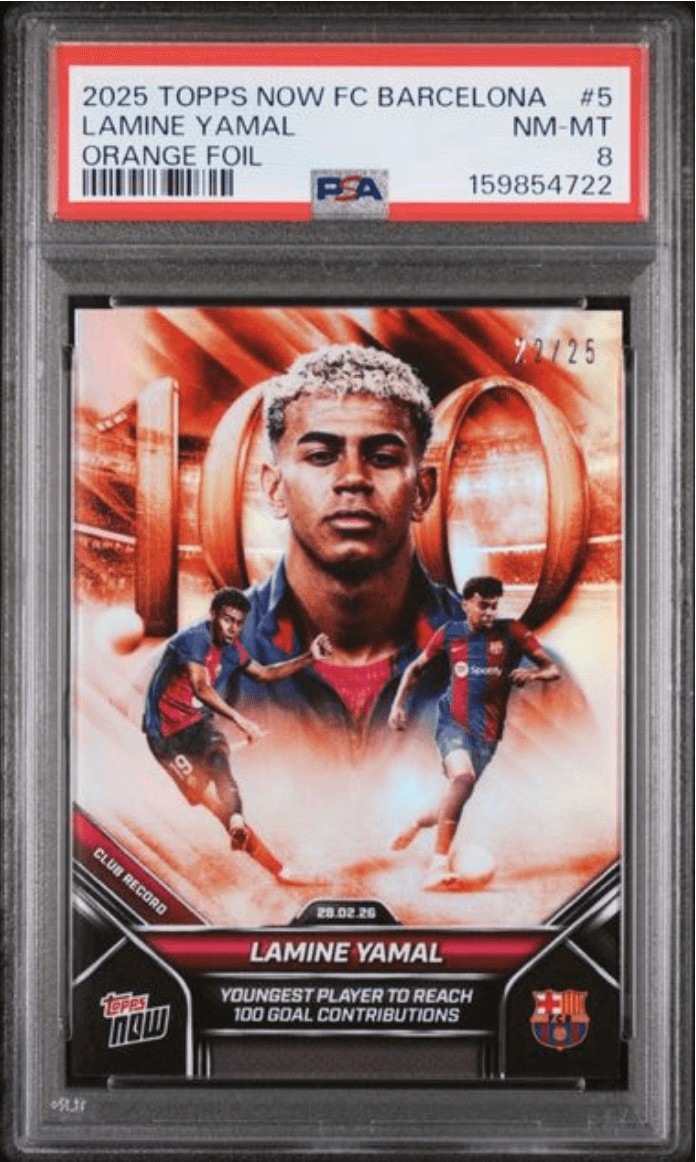 Graded 2025 Topps Now FC Barcelona Lamine Yamal #5 Orange /25 Soccer Card PSA 8 Near Mint