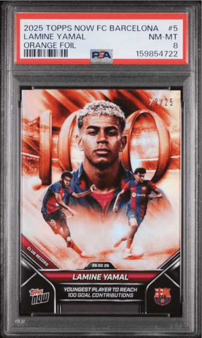 Graded 2025 Topps Now FC Barcelona Lamine Yamal #5 Orange /25 Soccer Card PSA 8 Near Mint