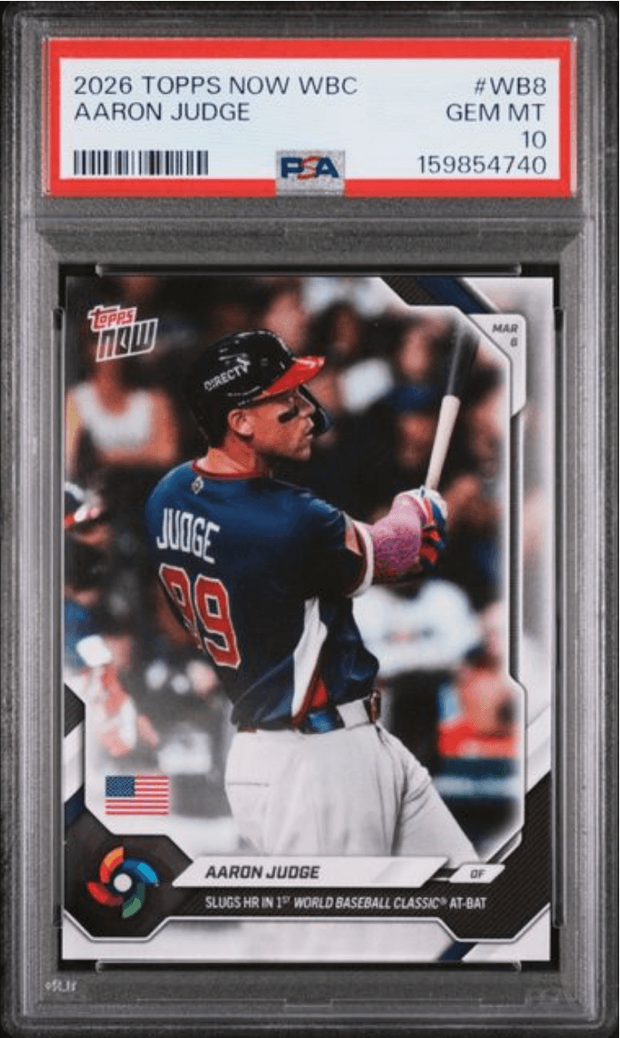 Graded 2026 Topps Now WBC Aaron Judge #WB8 Baseball Card PSA 10 Gem Mint