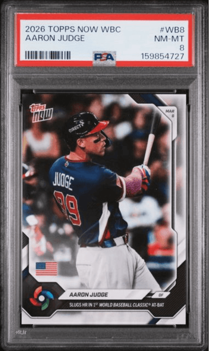 Graded 2026 Topps Now WBC Aaron Judge #WB8 Baseball Card PSA 8 Near Mint