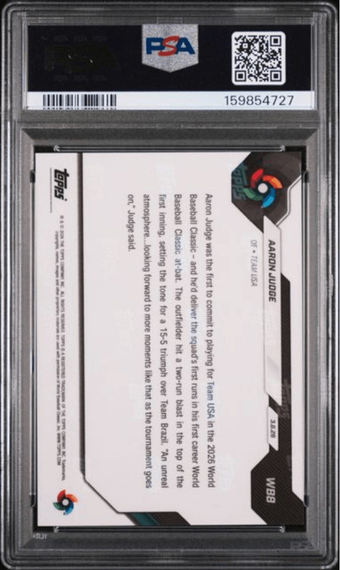 Graded 2026 Topps Now WBC Aaron Judge #WB8 Baseball Card PSA 8 Near Mint