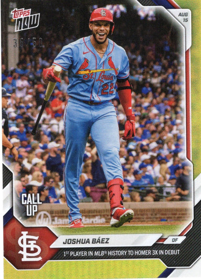 2026 Topps Now Joshua Baez #555 Gold Foil /50 1st Player in MLB History to Homer 3X in Debut St Louis Cardinals Rookie RC Baseball Card