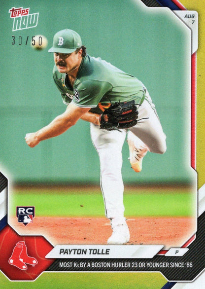 2026 Topps Now Payton Tolle #530 Gold Foil /50 Most Ks by a Boston Hurler 23 or Younger Since '86 Boston Red Sox Rookie RC Baseball Card