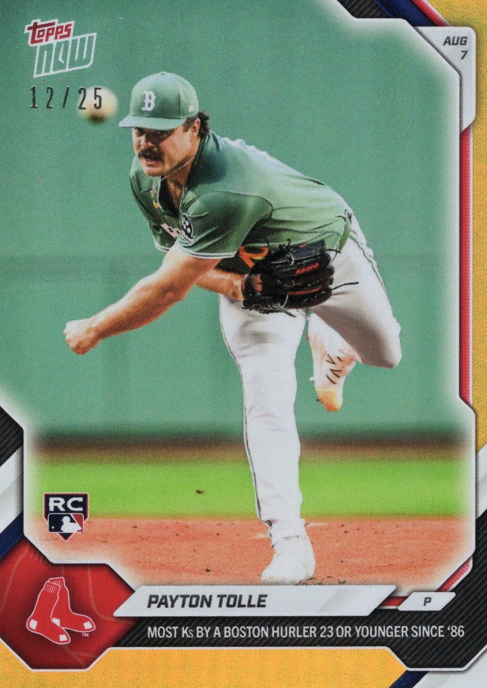 2026 Topps Now Payton Tolle #530 Orange Foil /25 Most Ks by a Boston Hurler 23 or Younger Since '86 Boston Red Sox Rookie RC Baseball Card