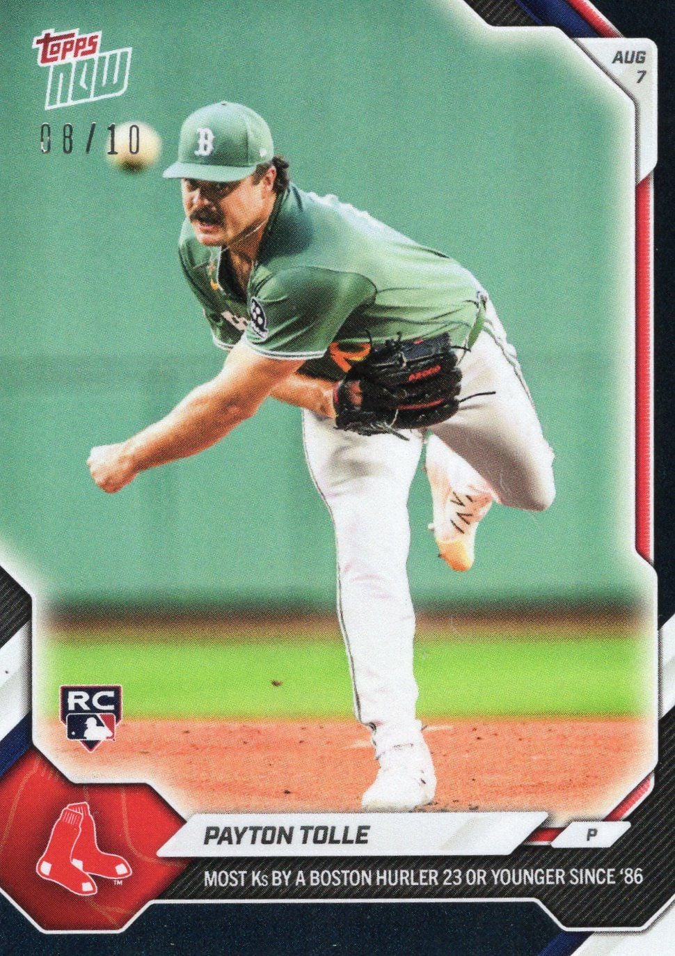 2026 Topps Now Payton Tolle #530 Black Foil /10 Most Ks by a Boston Hurler 23 or Younger Since '86 Boston Red Sox Rookie RC Baseball Card