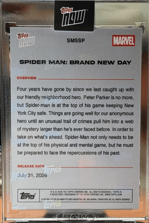 2026 Topps Now Marvel Spider-Man #SMSSP Brand New Day Cover Art Card