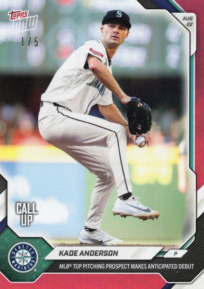 2026 Topps Now Kade Anderson #584 Red Foil /5 MLB Top Pitching Prospect Makes Anticipated Debut Seattle Mariners Rookie RC Baseball Card