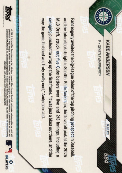 2026 Topps Now Kade Anderson #584 Red Foil /5 MLB Top Pitching Prospect Makes Anticipated Debut Seattle Mariners Rookie RC Baseball Card