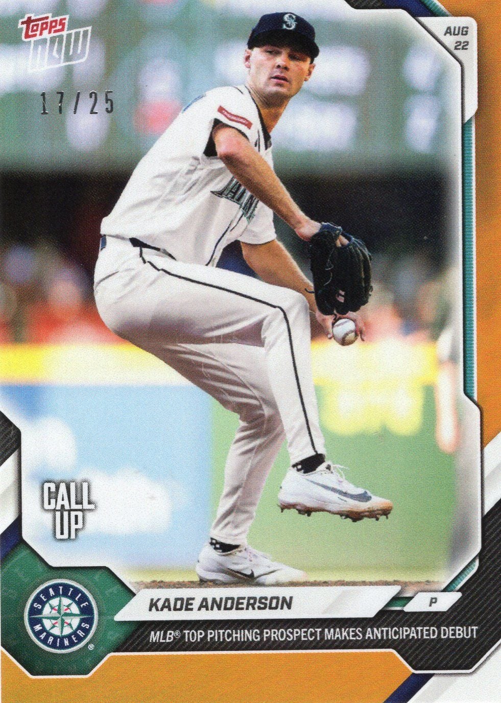 2026 Topps Now Kade Anderson #584 Orange Foil /25 MLB Top Pitching Prospect Makes Anticipated Debut Seattle Mariners Rookie RC Baseball Card