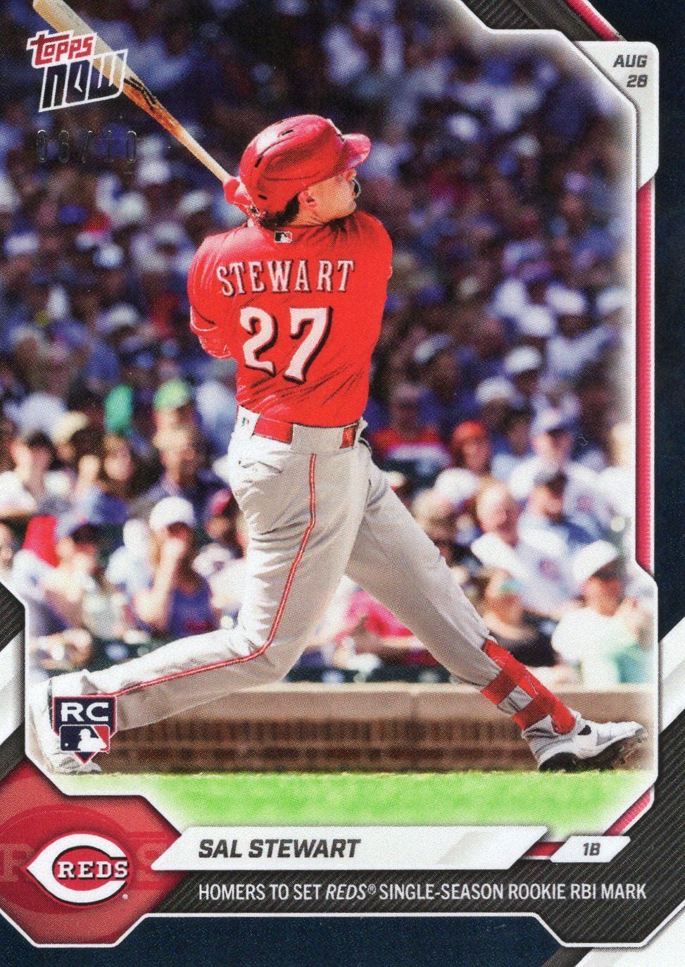 2026 Topps Now Sal Stewart #604 Black Foil /10 Homers to Set Reds Single Season Rookie RBI Mark Cincinnati Reds Rookie RC Baseball Card