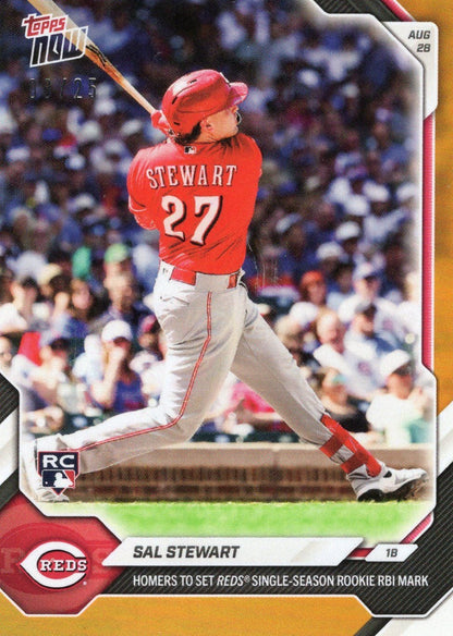 2026 Topps Now Sal Stewart #604 Orange Foil /25 Homers to Set Reds Single Season Rookie RBI Mark Cincinnati Reds Rookie RC Baseball Card