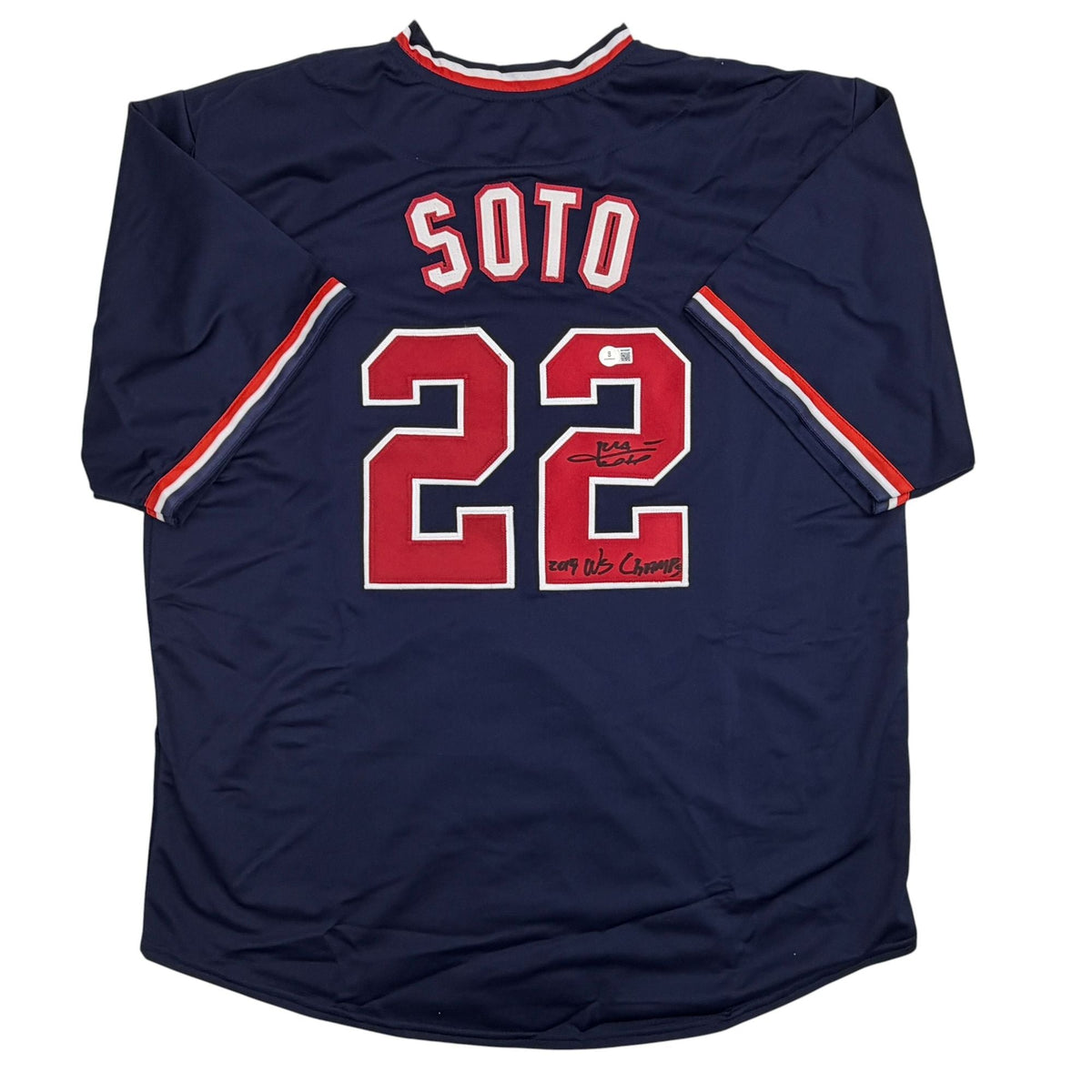 Autographed/Signed Juan Soto Washington Blue Baseball Jersey Beckett BAS COA
