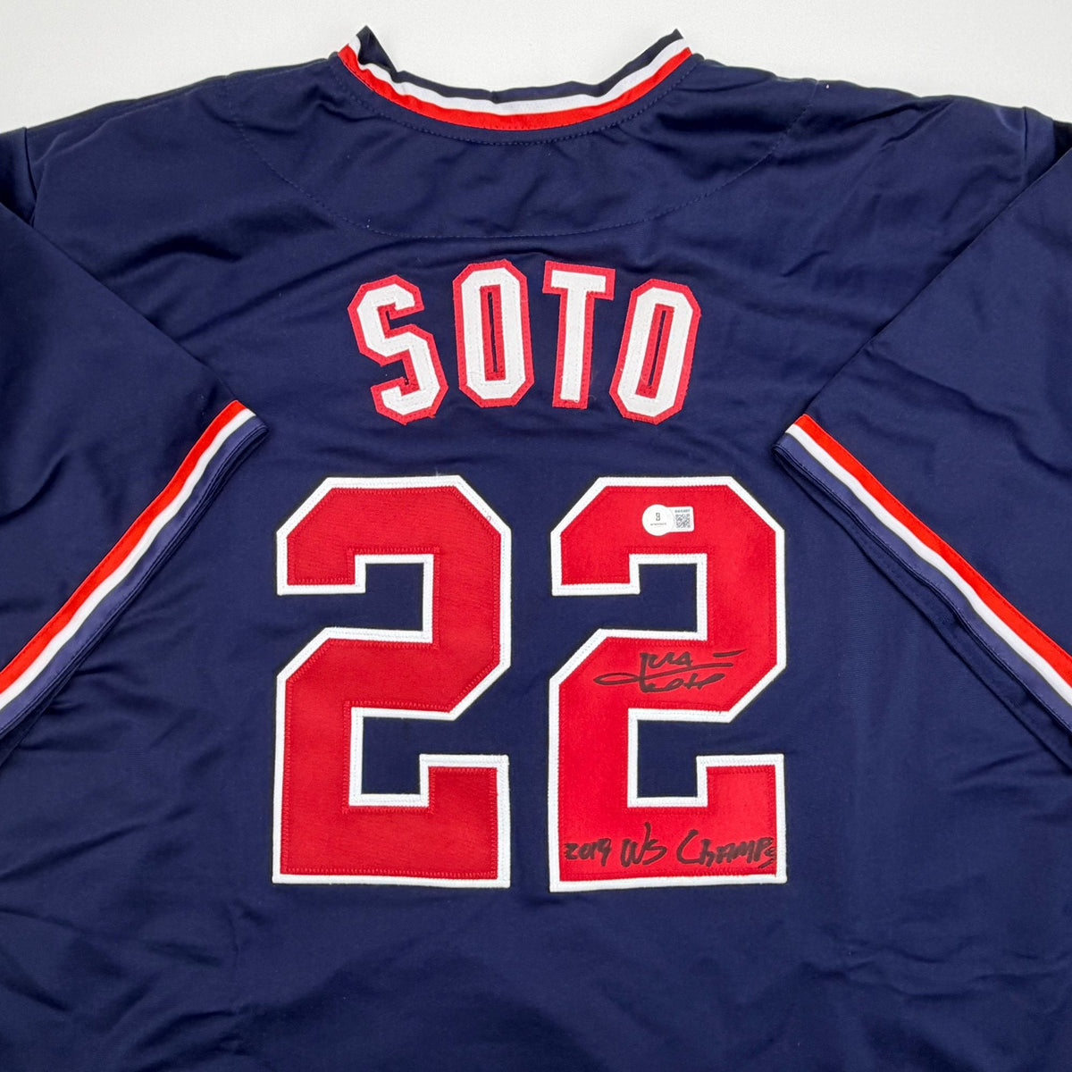 Autographed/Signed Juan Soto Washington Blue Baseball Jersey Beckett BAS COA