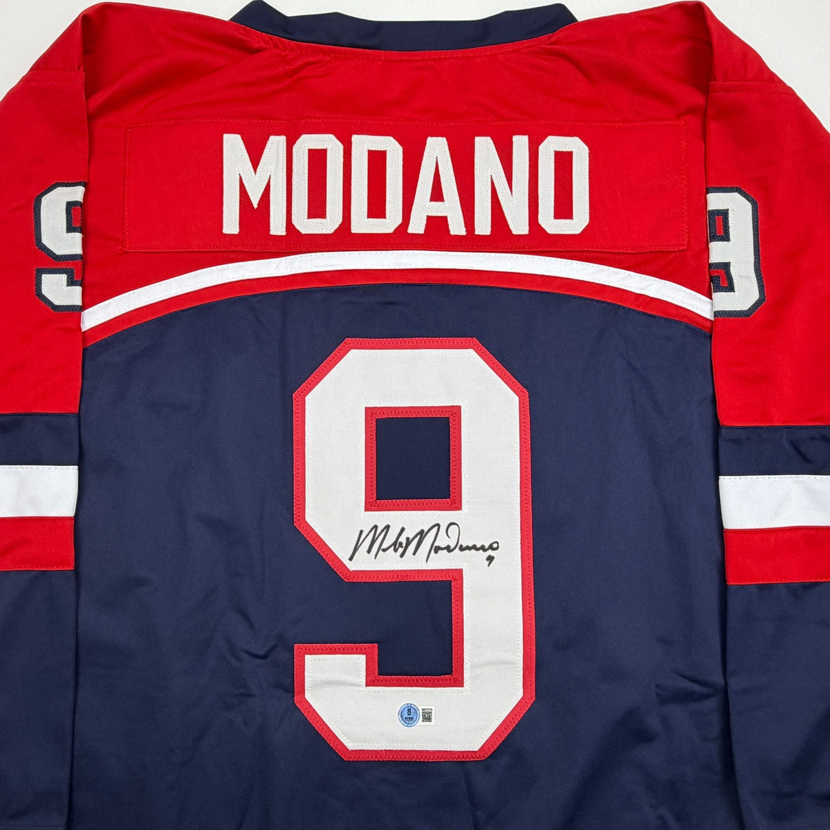 Autographed/Signed Mike Modano Team USA Navy Blue Hockey Jersey Beckett BAS COA