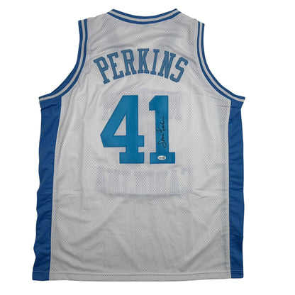 Autographed/Signed Sam Perkins UNC North Carolina White College Basketball Jersey JSA COA