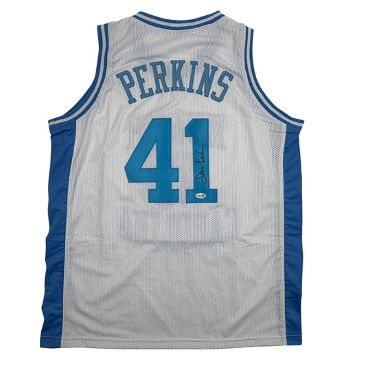 Autographed/Signed Sam Perkins UNC North Carolina White College Basketball Jersey JSA COA