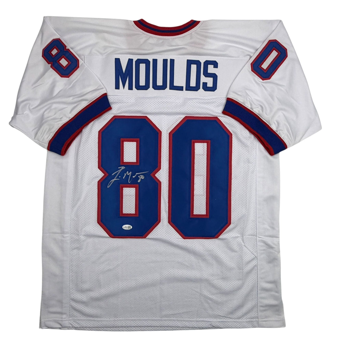 Autographed/Signed Eric Moulds Buffalo White Football Jersey JSA COA