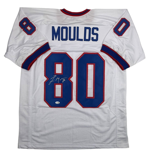 Autographed/Signed Eric Moulds Buffalo White Football Jersey JSA COA