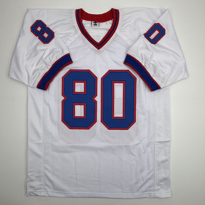 Autographed/Signed Eric Moulds Buffalo White Football Jersey JSA COA