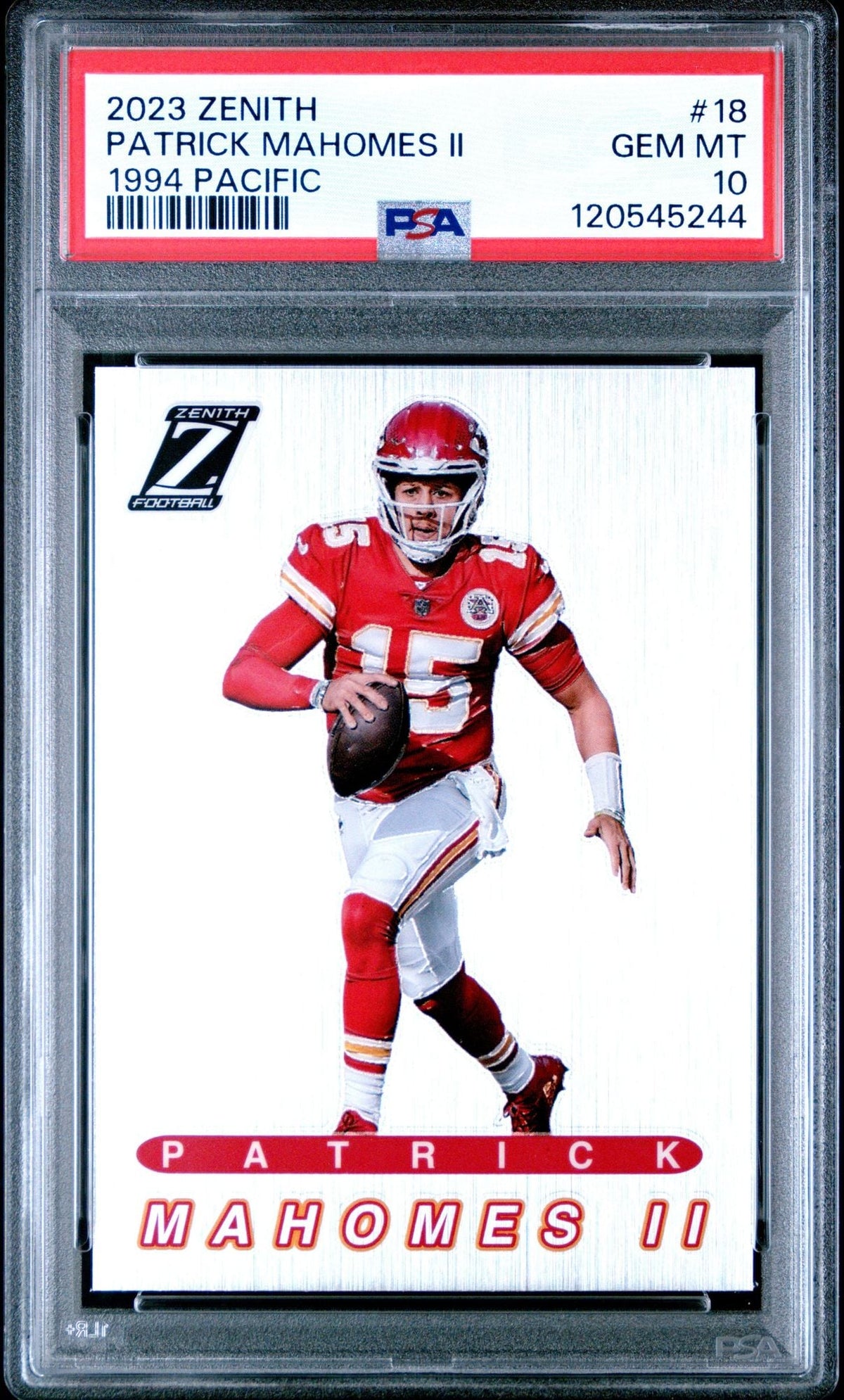 Graded 2023 Panini Zenith Patrick Mahomes II #18 1994 Pacific Football Card PSA 10 Gem Mint