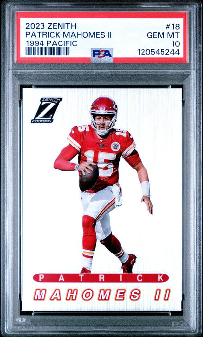 Graded 2023 Panini Zenith Patrick Mahomes II #18 1994 Pacific Football Card PSA 10 Gem Mint