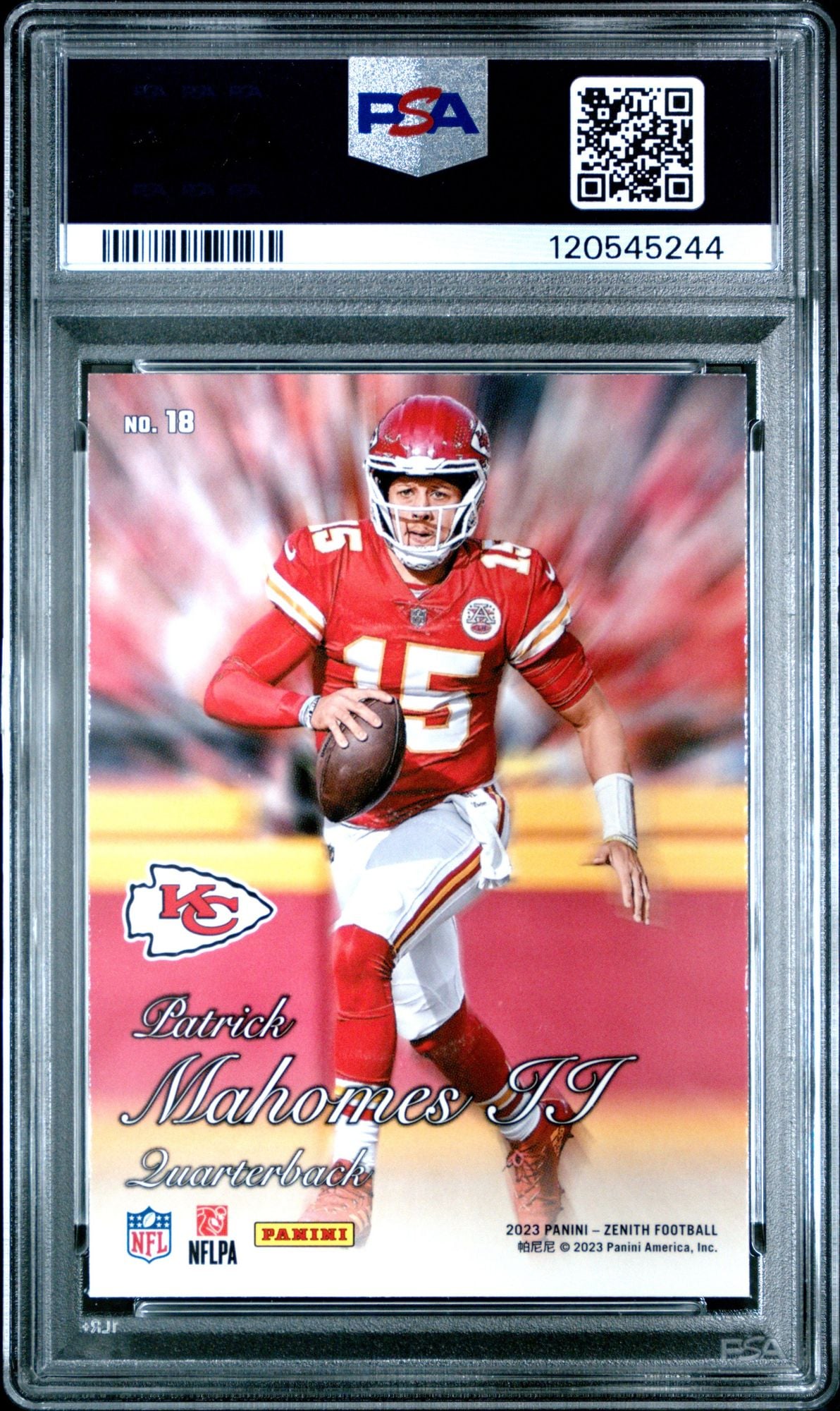 Graded 2023 Panini Zenith Patrick Mahomes II #18 1994 Pacific Football Card PSA 10 Gem Mint