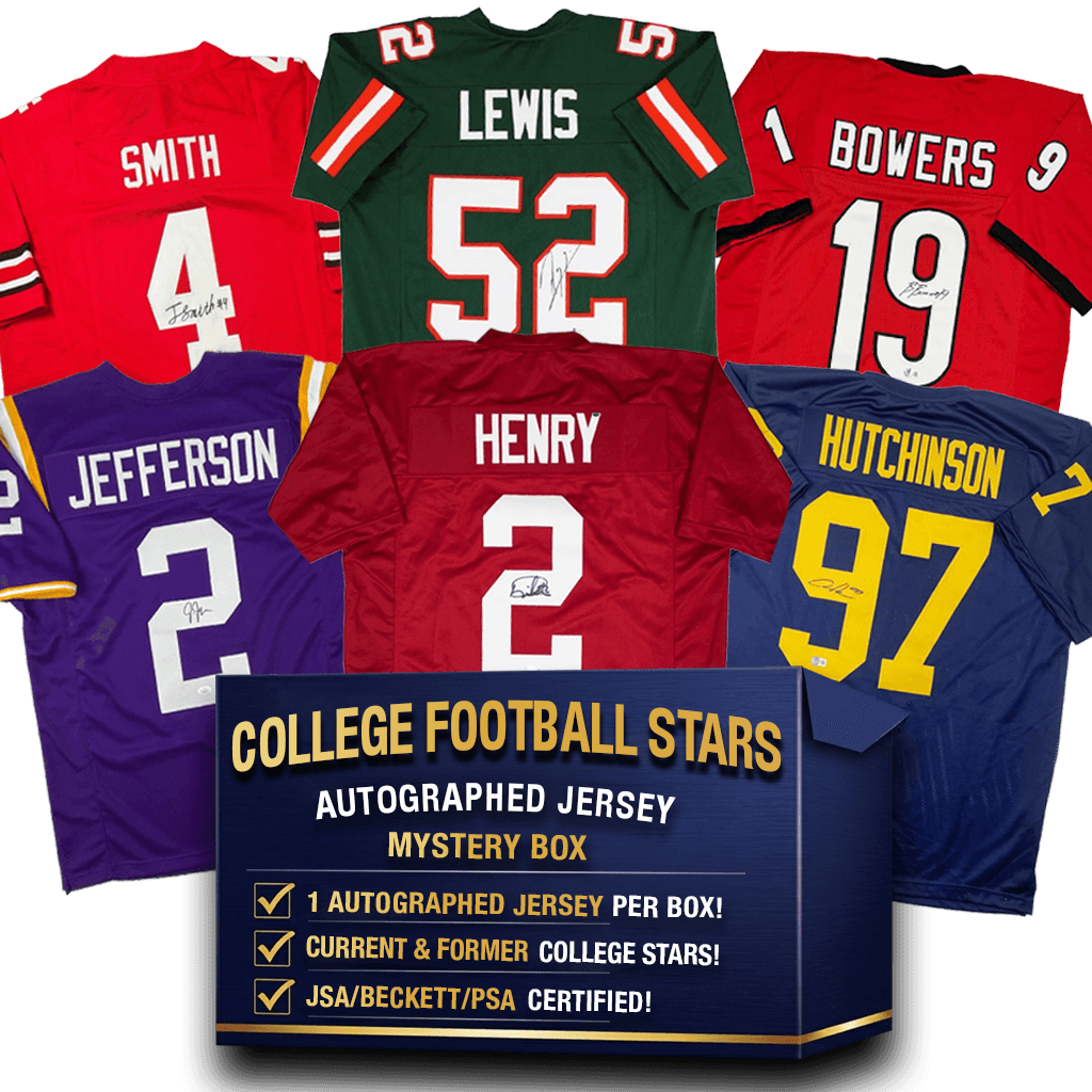 NCAA College Football Stars Autographed Jersey Mystery Box with PSA JSA or Beckett COA