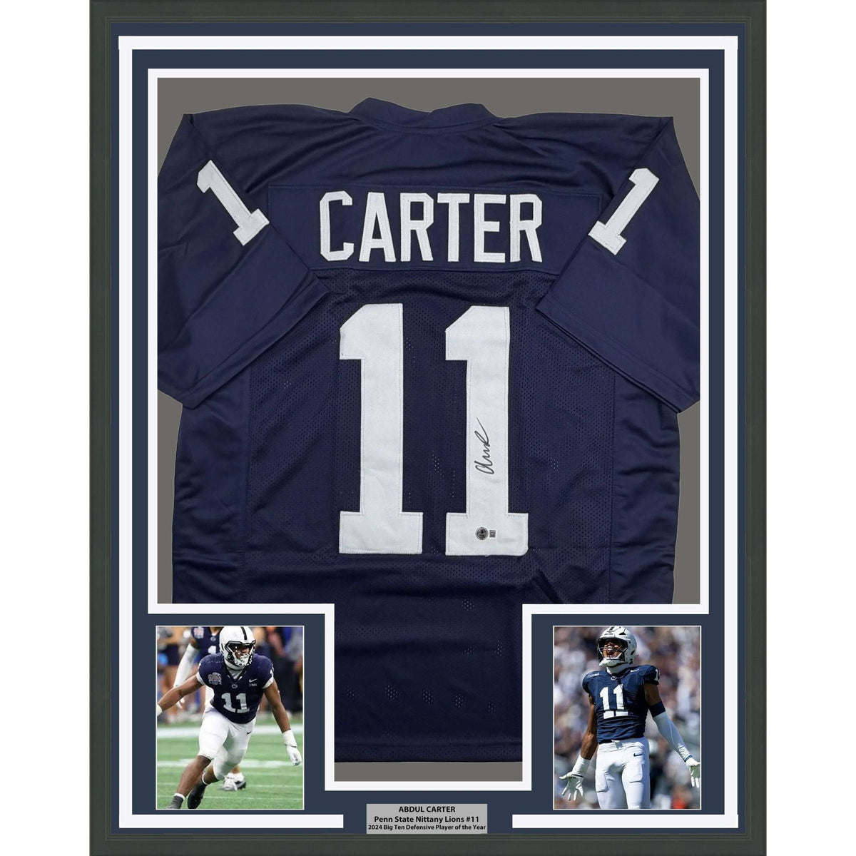 Framed Autographed/Signed Abdul Carter 35x39 Penn State Blue College Football Jersey Beckett BAS COA