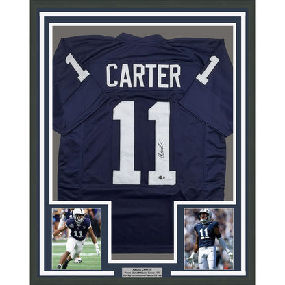 Framed Autographed/Signed Abdul Carter 35x39 Penn State Blue College Football Jersey Beckett BAS COA