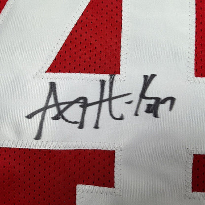 Framed Autographed/Signed AJ Hawk 35x39 Ohio State Red College Football Jersey Beckett BAS COA
