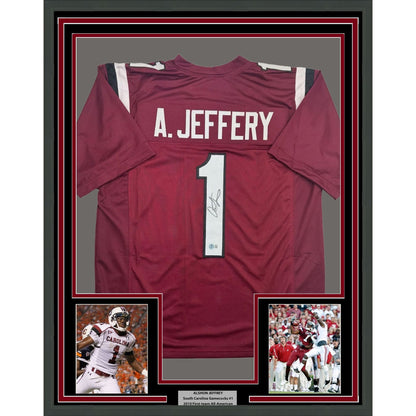 Framed Autographed/Signed Alshon Jeffery 35x39 South Carolina Maroon College Football Jersey Beckett BAS COA