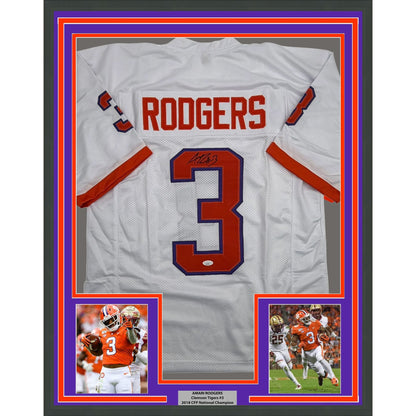 Framed Autographed/Signed Amari Rodgers 35x39 Clemson White College Football Jersey JSA COA