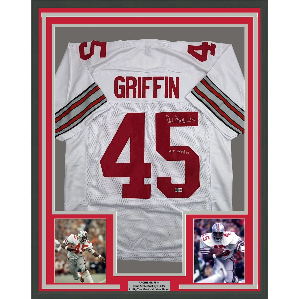 Framed Autographed/Signed Archie Griffin 35x39 Ohio State White College Football Jersey Beckett BAS COA