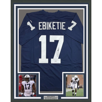 Framed Autographed/Signed Arnold Ebiketie 35x39 Penn State Blue College Football Jersey JSA COA