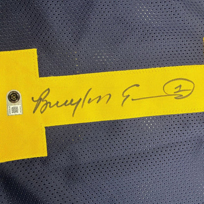 Framed Autographed/Signed Braylon Edwards 35x39 Michigan Blue College Football Jersey Beckett BAS COA