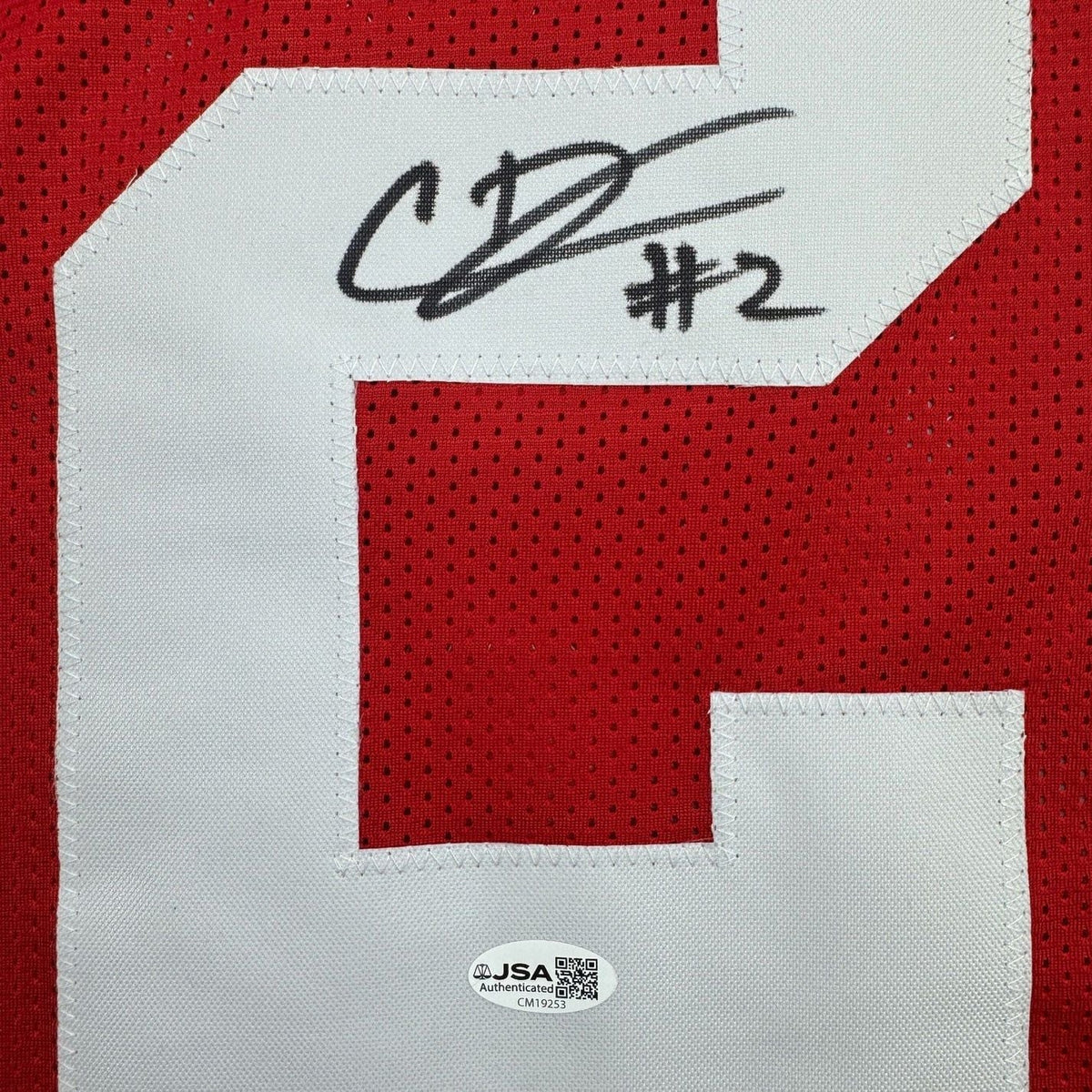 Framed Autographed/Signed Caleb Downs 35x39 Ohio State Red College Football Jersey JSA COA