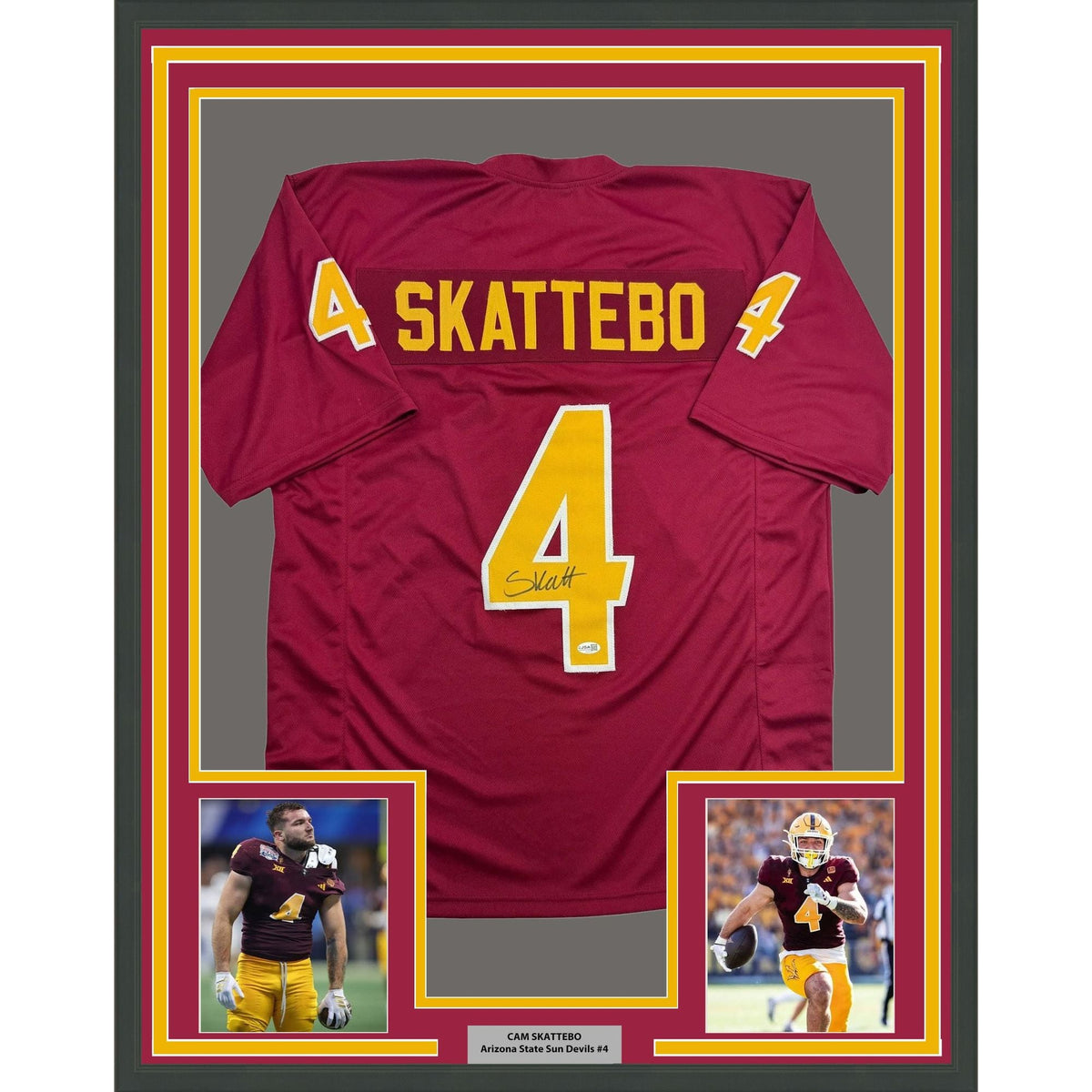 Framed Autographed/Signed Cam Skattebo 35x39 Arizona State Maroon College Football Jersey JSA COA