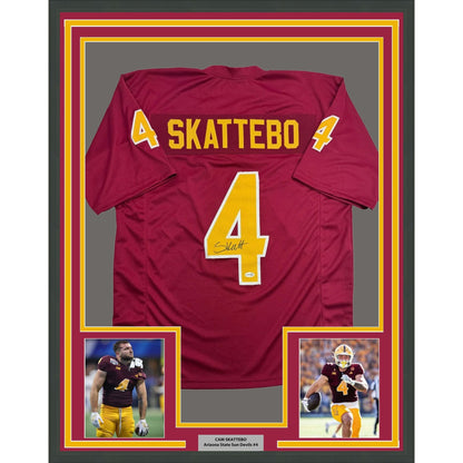 Framed Autographed/Signed Cam Skattebo 35x39 Arizona State Maroon College Football Jersey JSA COA