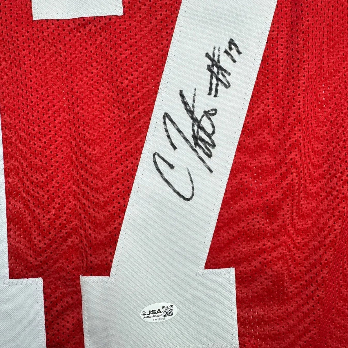 Framed Autographed/Signed Carnell Tate 35x39 Ohio State Red College Football Jersey JSA COA