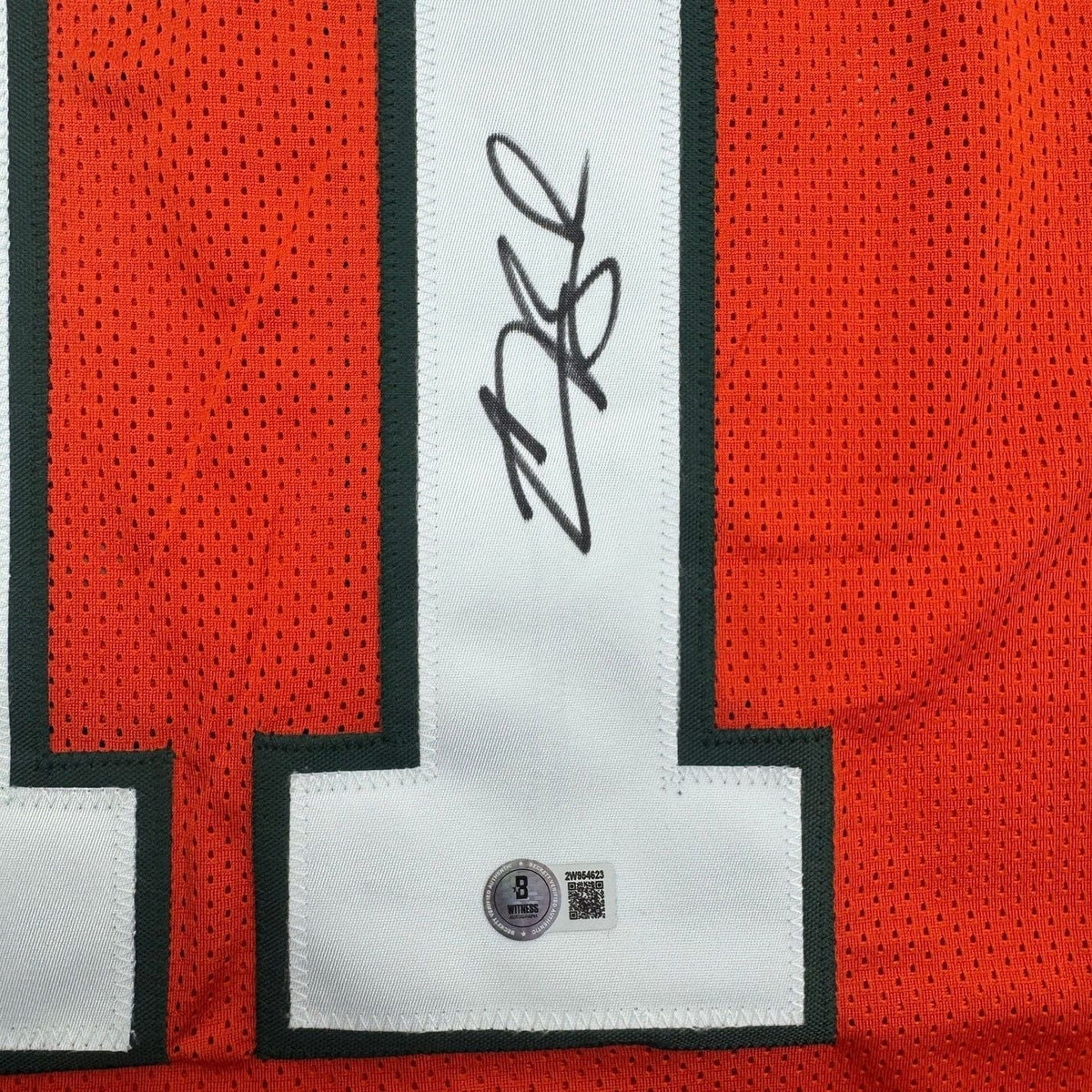 Framed Autographed/Signed Carson Beck 35x39 Miami Orange College Football Jersey Beckett BAS COA